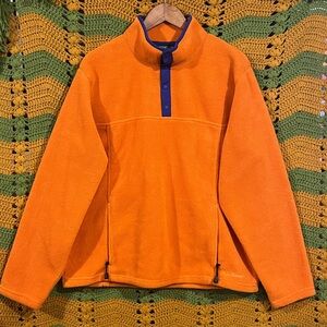 L.L.Bean Orange Snap Button Fleece Pullover gorpcore hiking Blue Collar Vintag